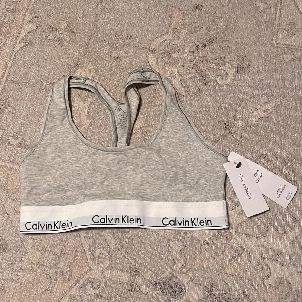 NWT Calvin Klein Modern Cotton Unlined Bralette - Grey - Size M
